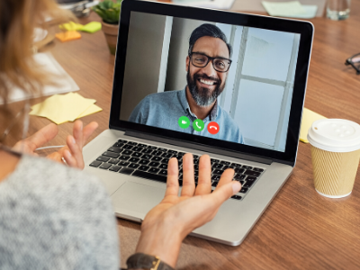 Virtual Team meeting on laptop