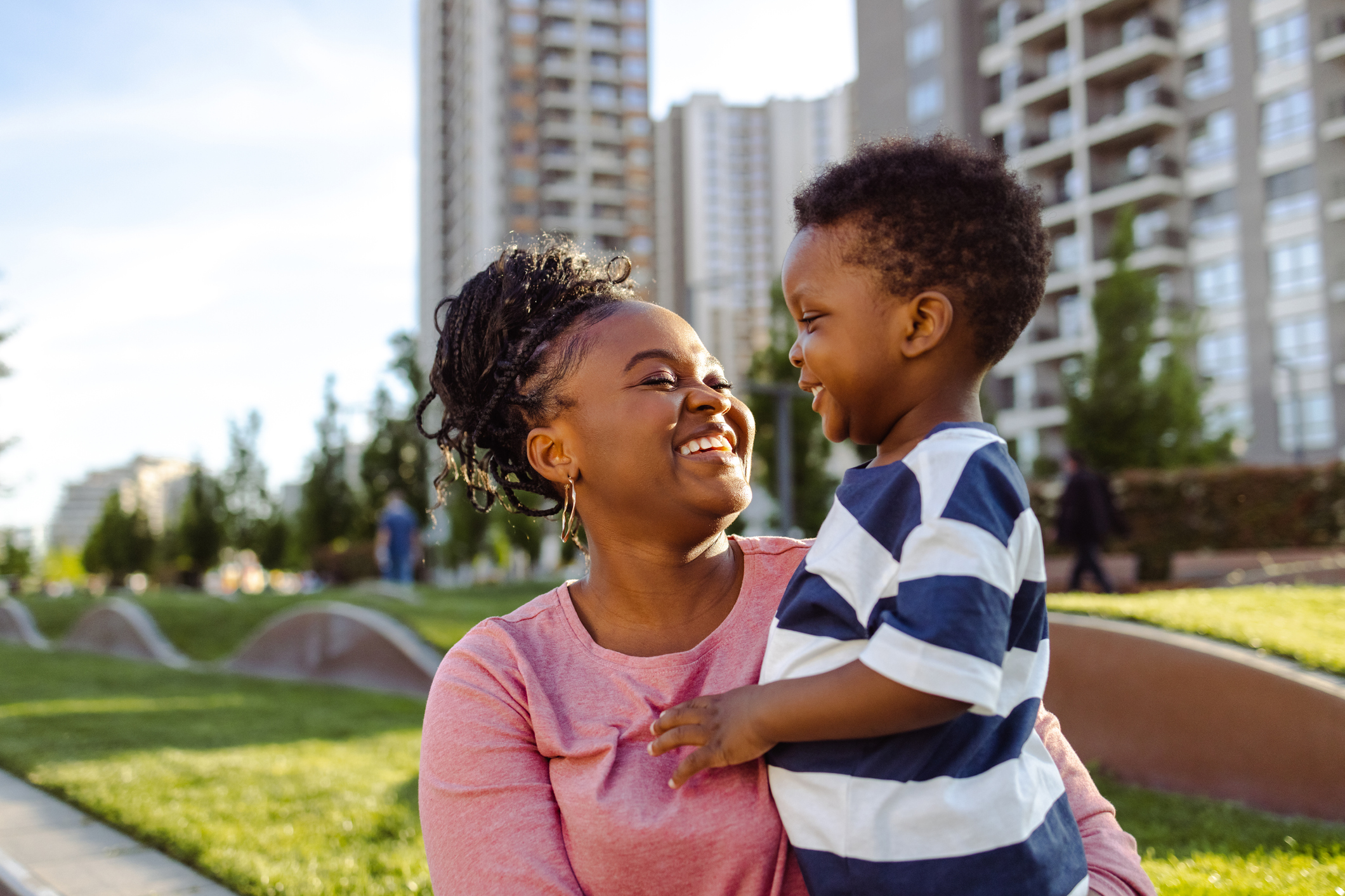 Smiling mother with child